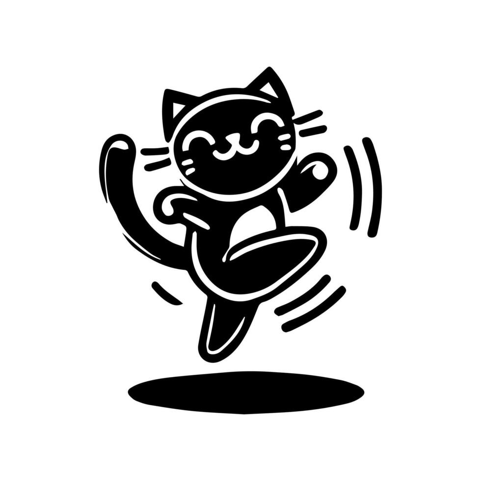A black and white cat dancing on a white background vector