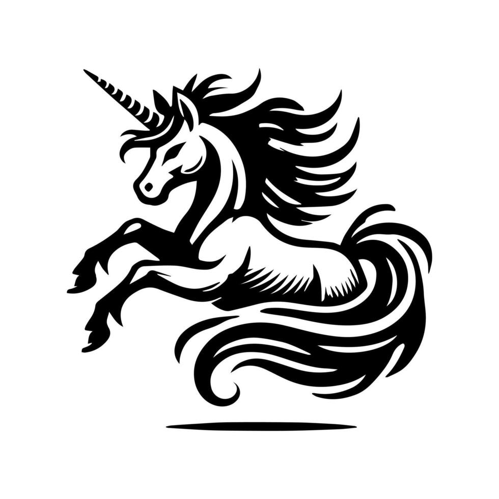 Black and white illustration of a unicorn vector