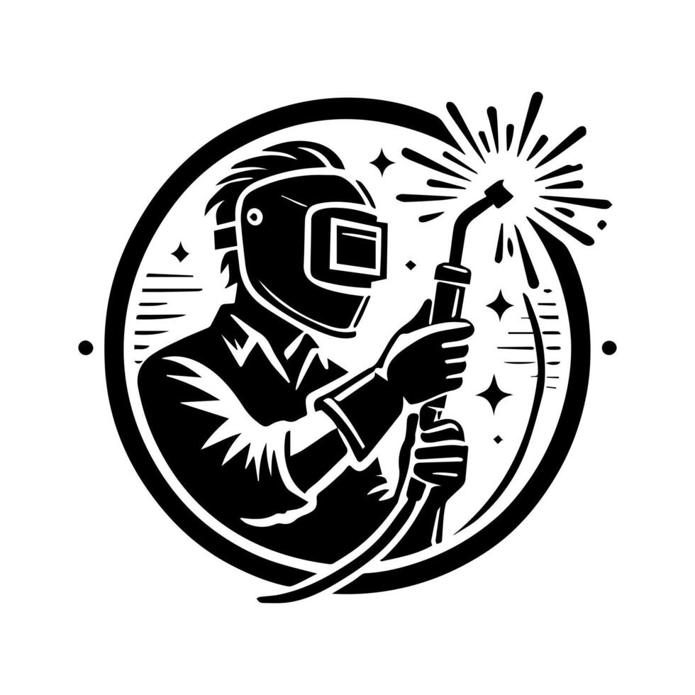 Welder in black and white logo design vector