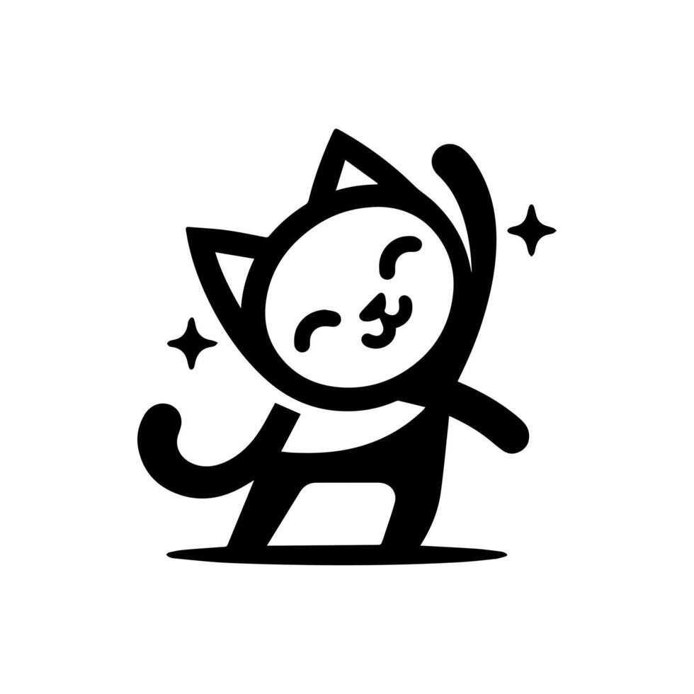 A black and white cat logo design with stars on it vector