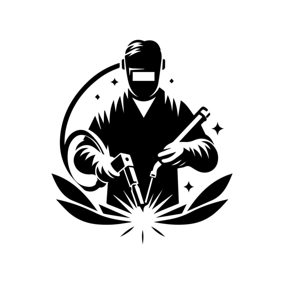 Welder with welding mask and welding torch illustration vector