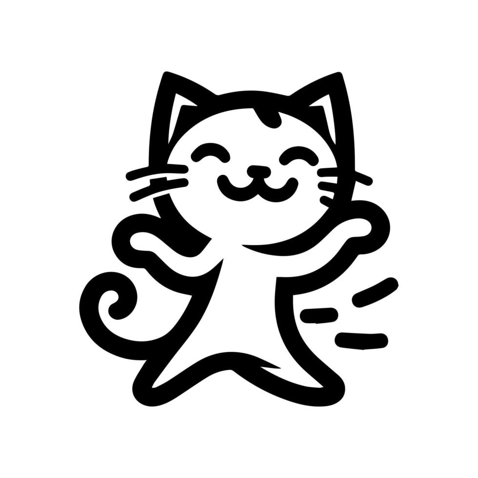 A black and white cat with a smile on its face logo design vector