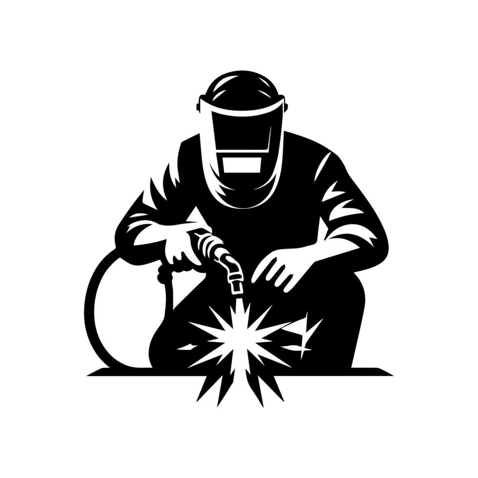 Welder welding metal on white background vector