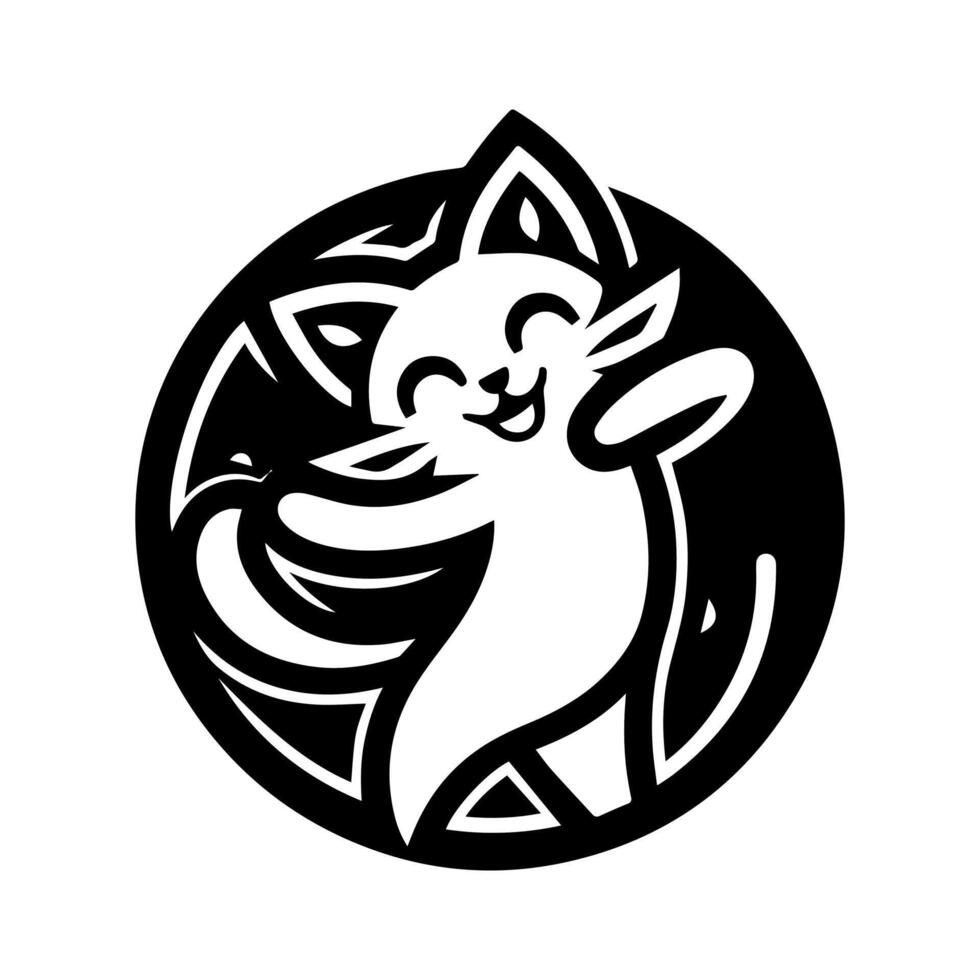 A black and white logo of a cat in a circle vector