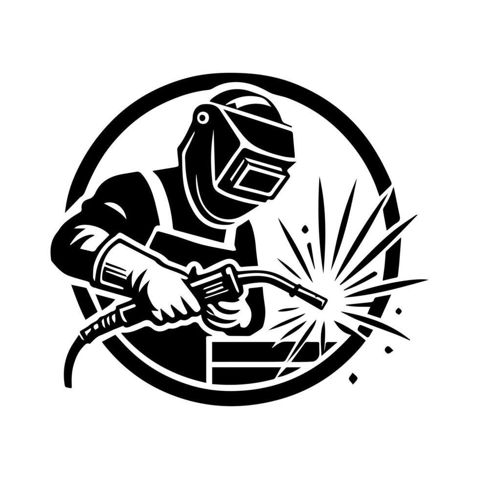 Welder welding metal in a circle vector