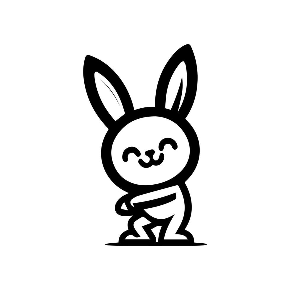 A black and white drawing of a bunny logo vector