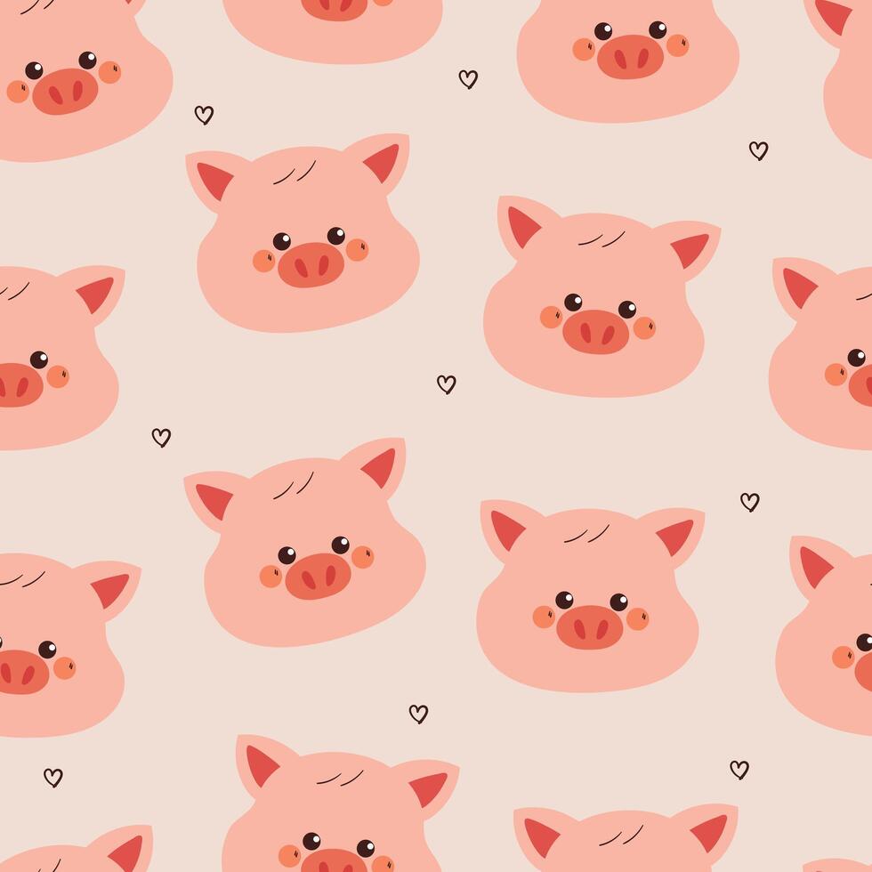 seamless pattern cute cartoon pig head. cute animal drawing for wallpaper, pattern, background vector