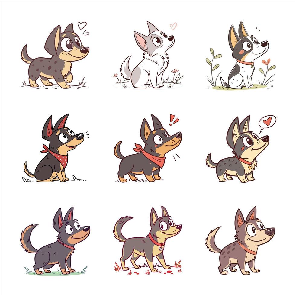 Cute cartoon dog collection vector
