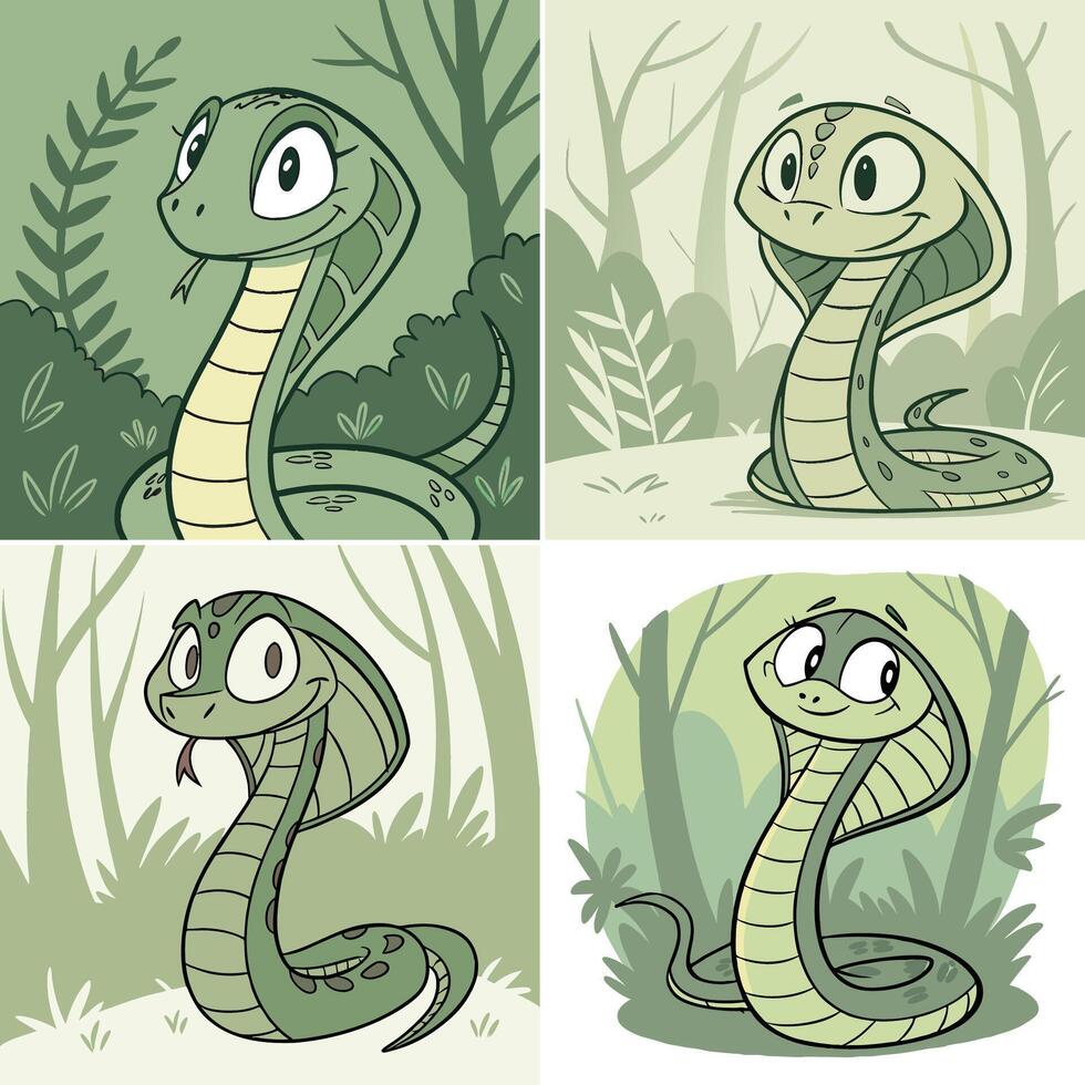 Set of snakes in cartoon style vector