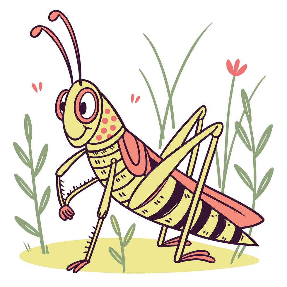 Grasshopper in cartoon style vector