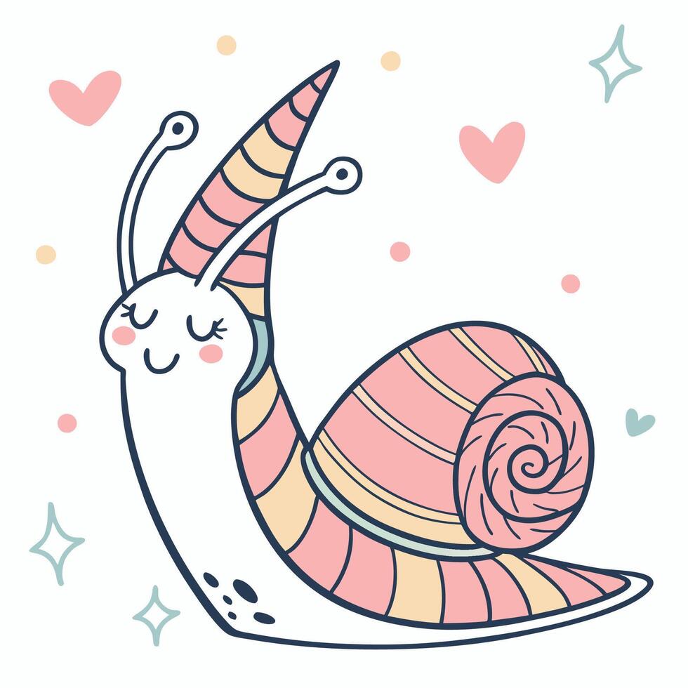 Cute cartoon snail character vector
