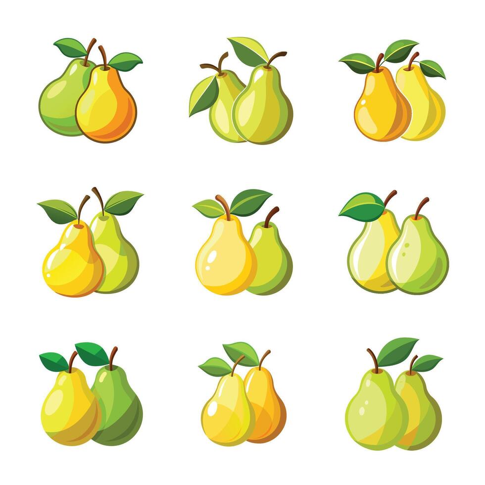 Fresh pear fruit set on white vector