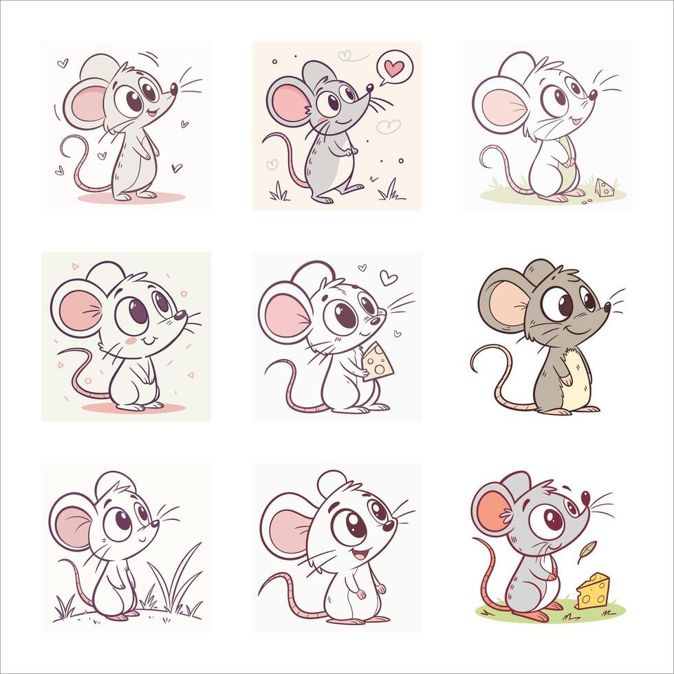 Rats animal cartoon character set vector