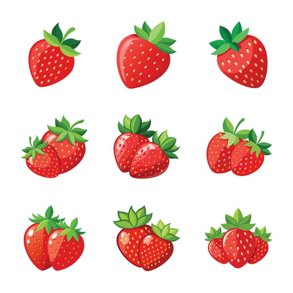 Set of realistic strawberries. vector