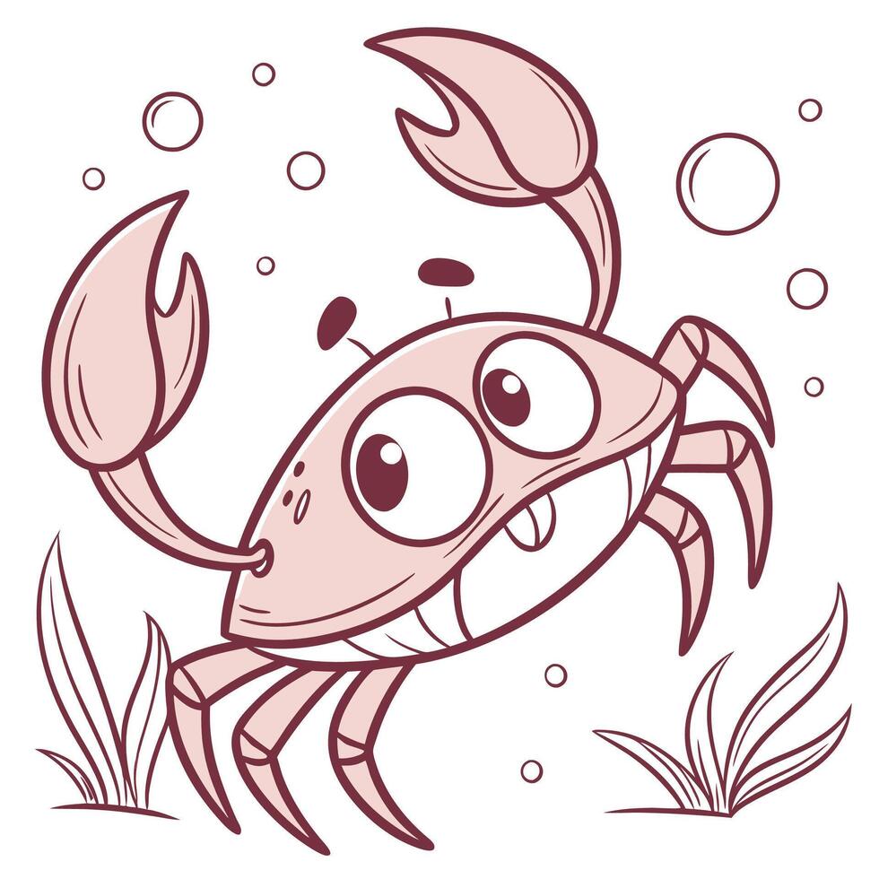 Sea Animal Cartoon Sticker with Cute Crab vector