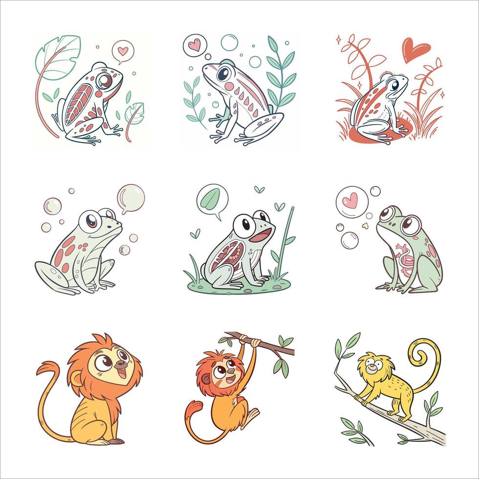 Cute cartoon animals on white vector