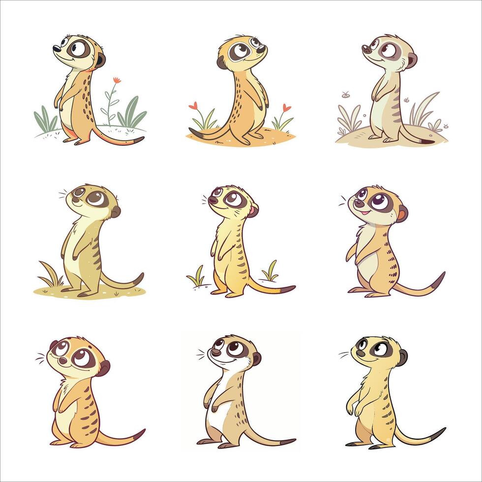 Set of meerkats cartoon vector