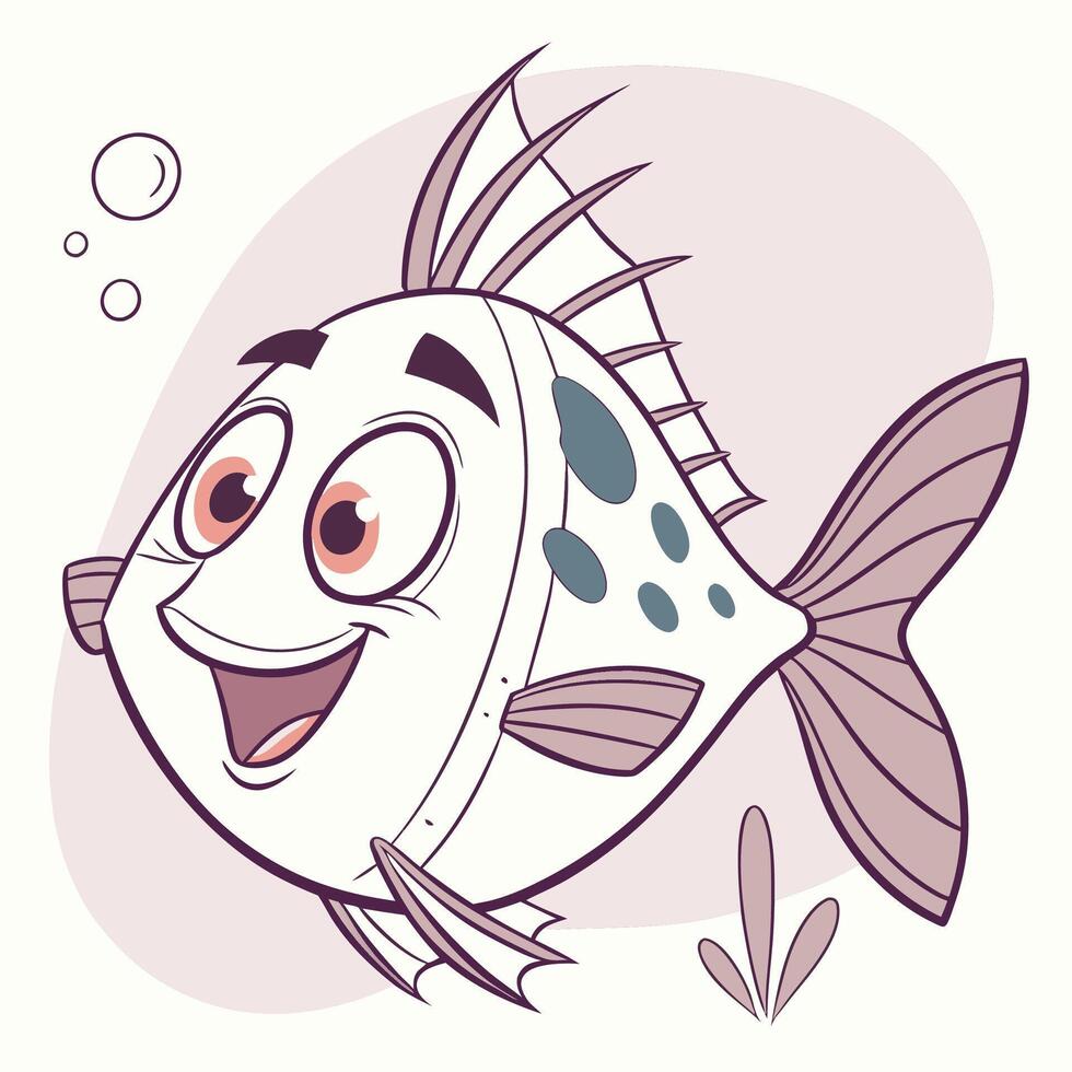 A sticker template with cute fish cartoon character vector