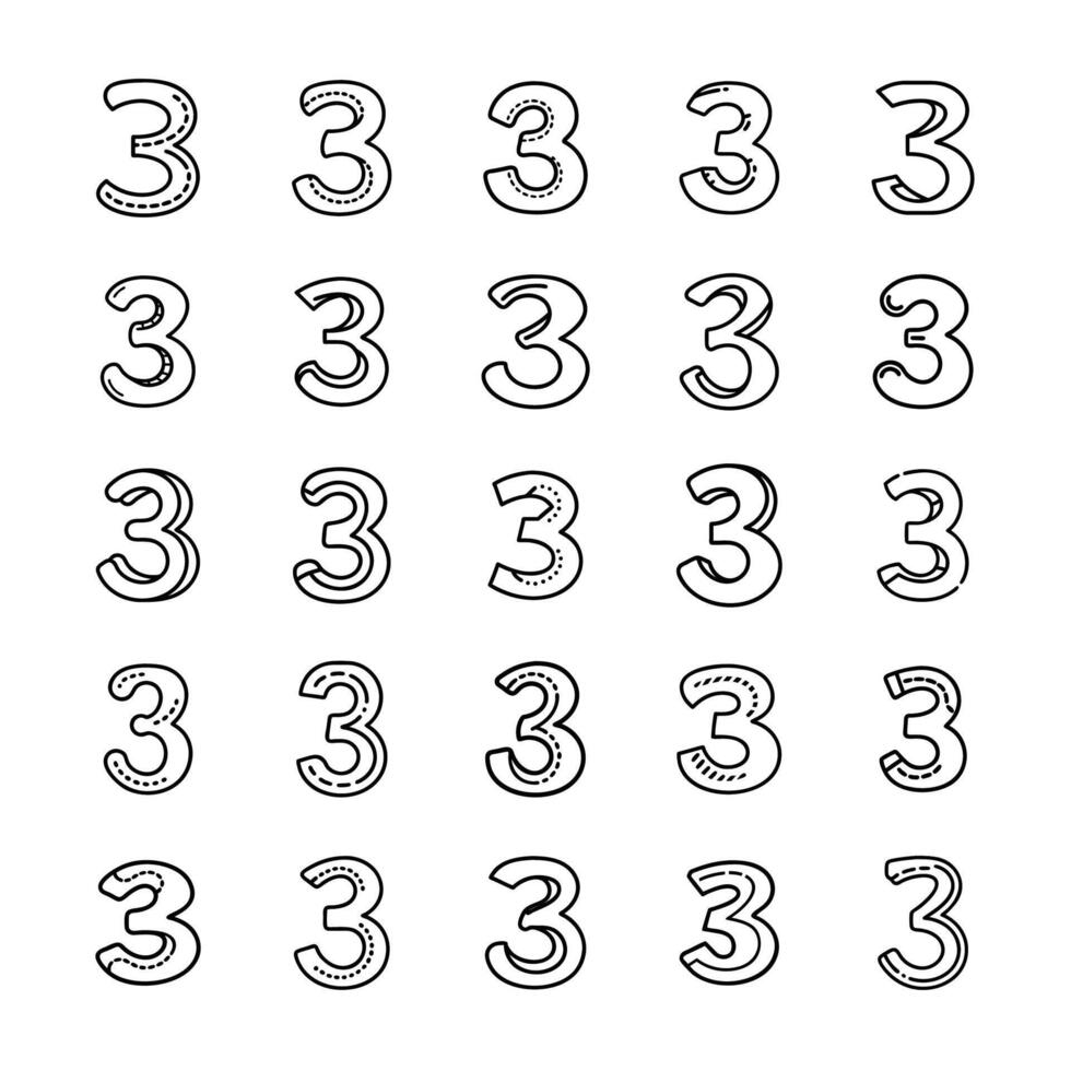 Drawing number 3 icon set vector