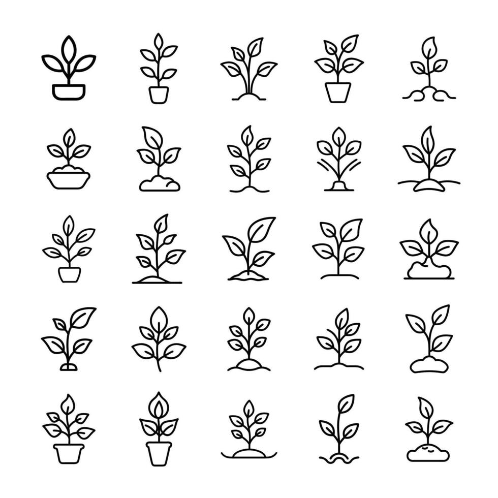 Drawing plant icon set vector