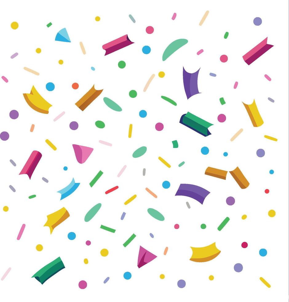 Colorful confetti pattern, festive abstract design, scattered geometric shapes, vibrant celebration background, multicolored paper bits vector