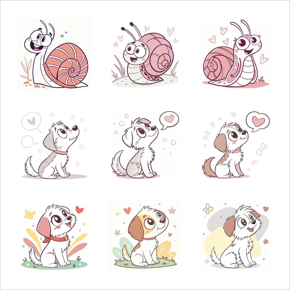 Set of cute animals in white vector