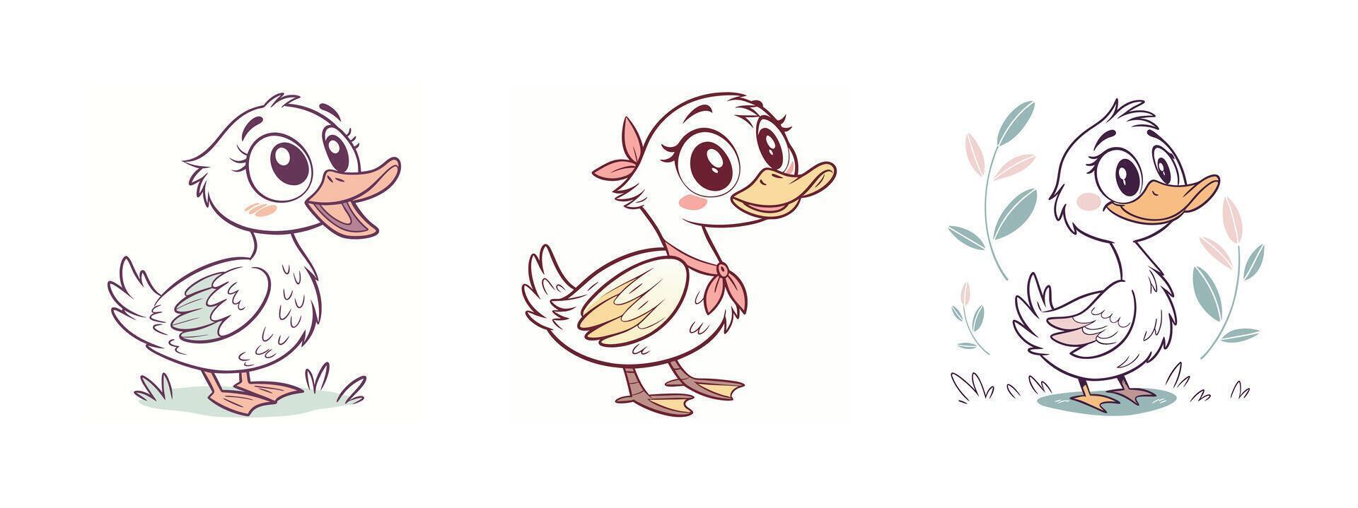 Cute duck cartoon set vector