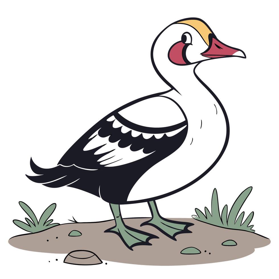 A white duck animal cartoon sticker vector