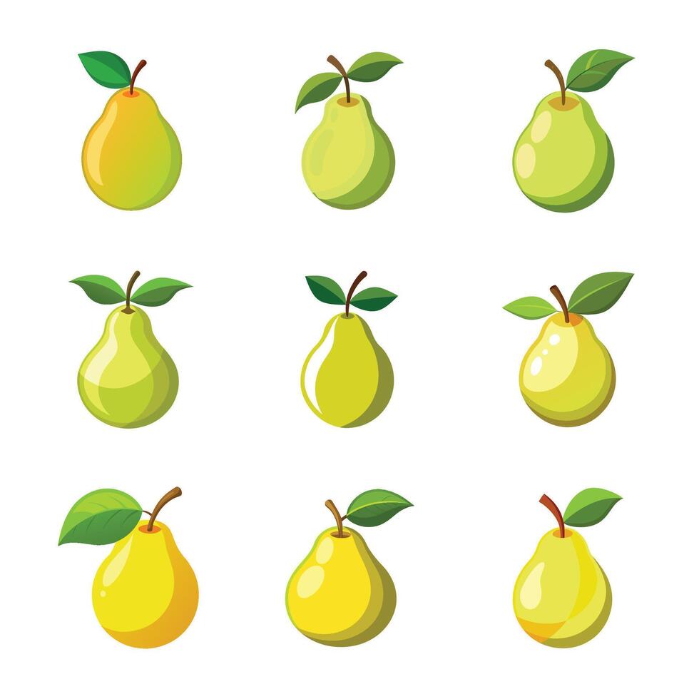 Pear fruit set sticker vector