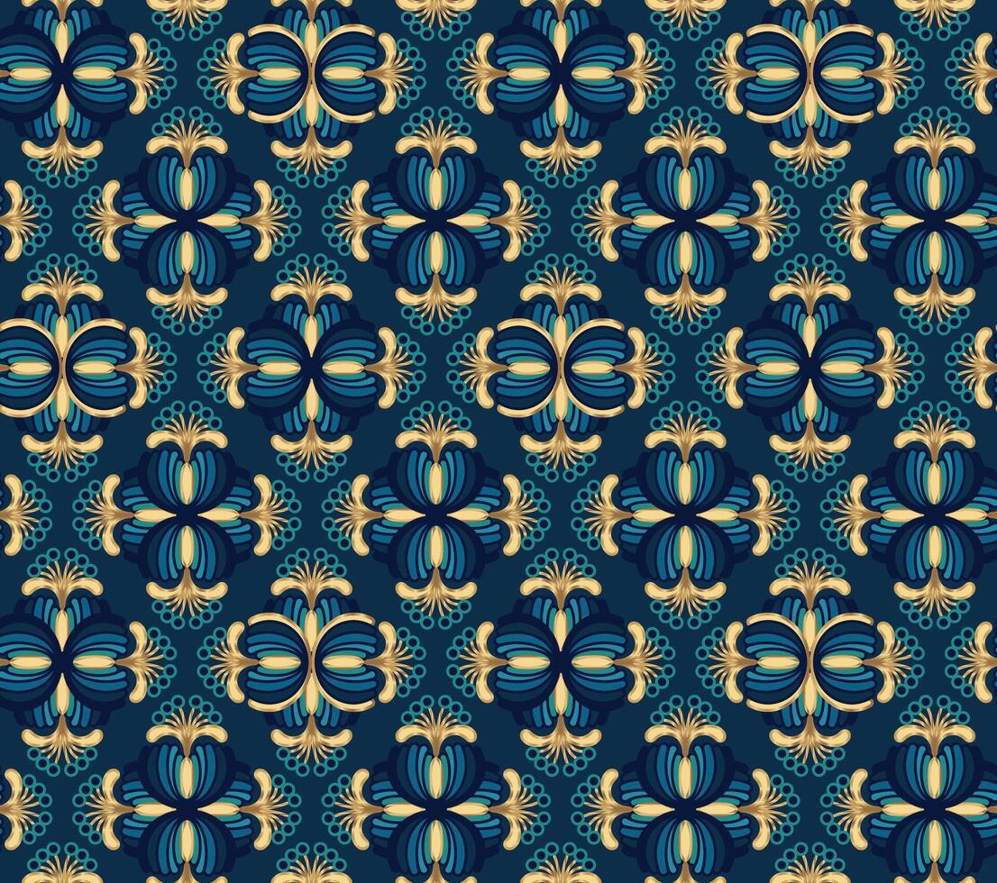 The Chrysanthemum Blue Gold Repeat Pattern Background Wallpaper vector