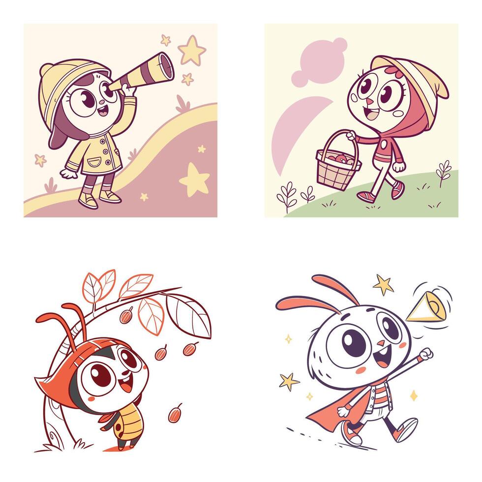 Cute cartoon characters set vector