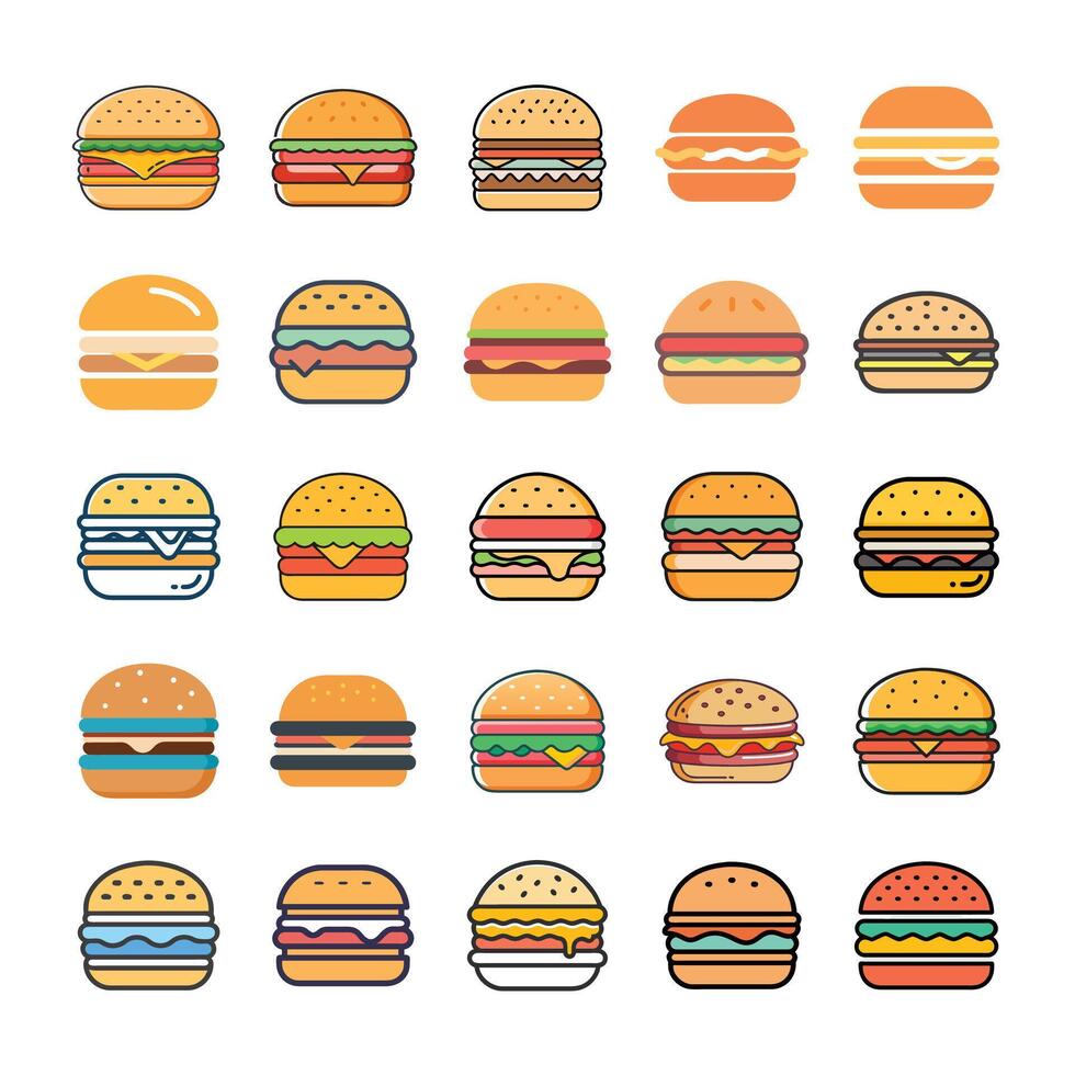 Burger icon set vector