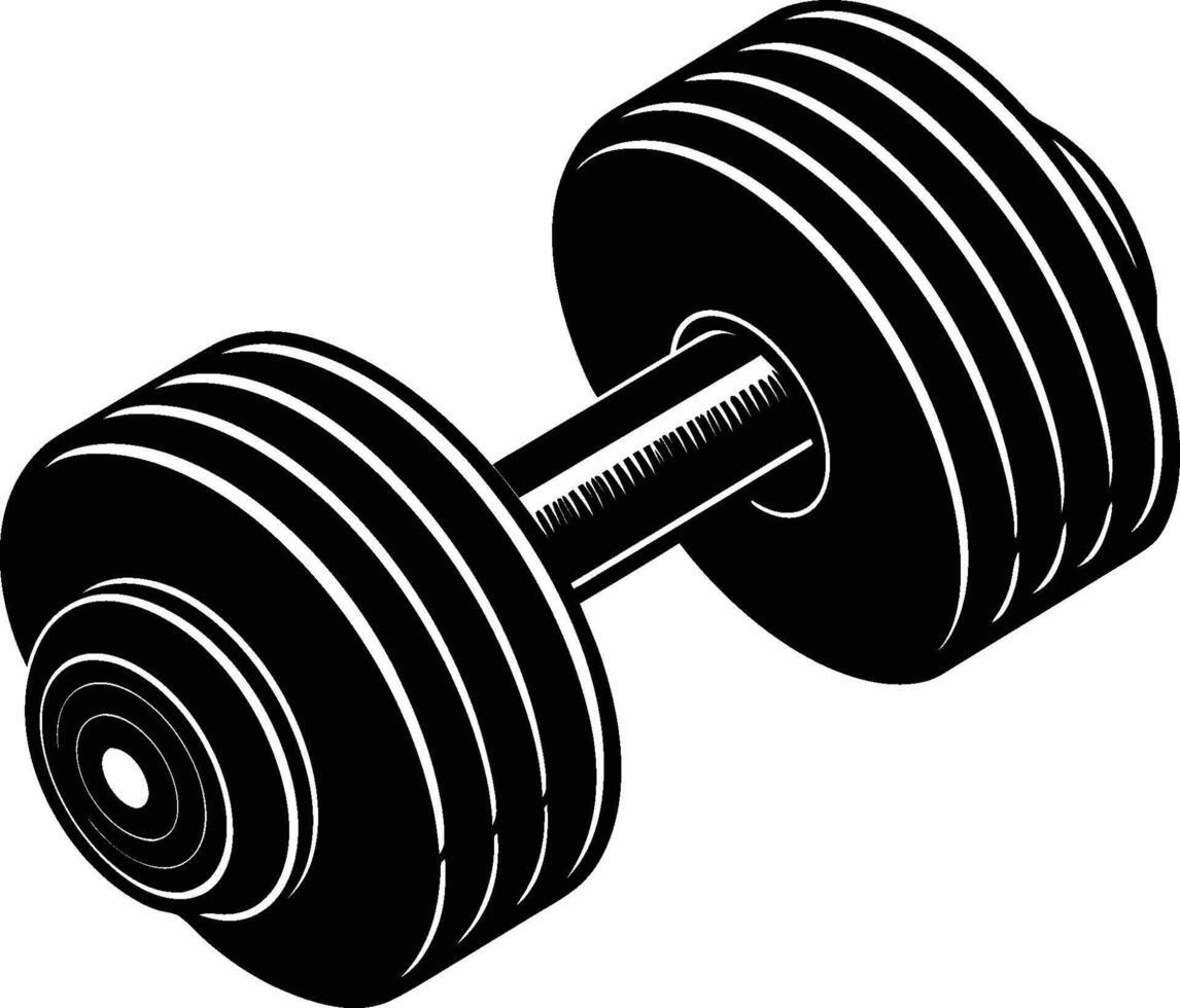 Dumbbell silhouette, weightlifting equipment, black and white illustration, fitness icon, gym symbol, strength training, graphic, minimalist design vector