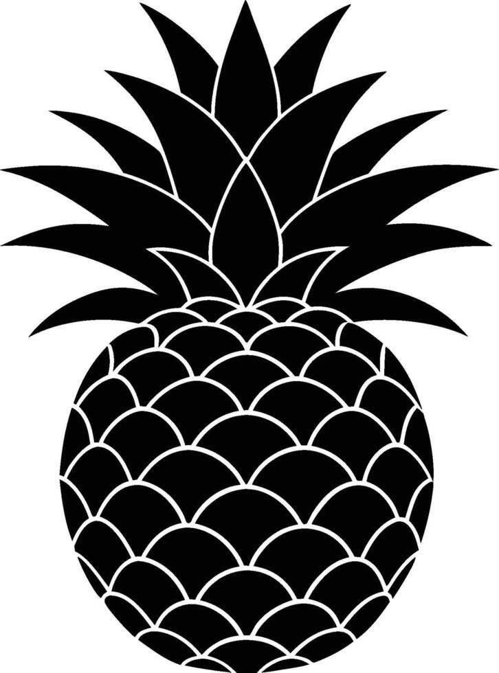 Pineapple silhouette, black and white graphic, minimalist design, tropical fruit icon, symmetrical pattern, bold contrast vector