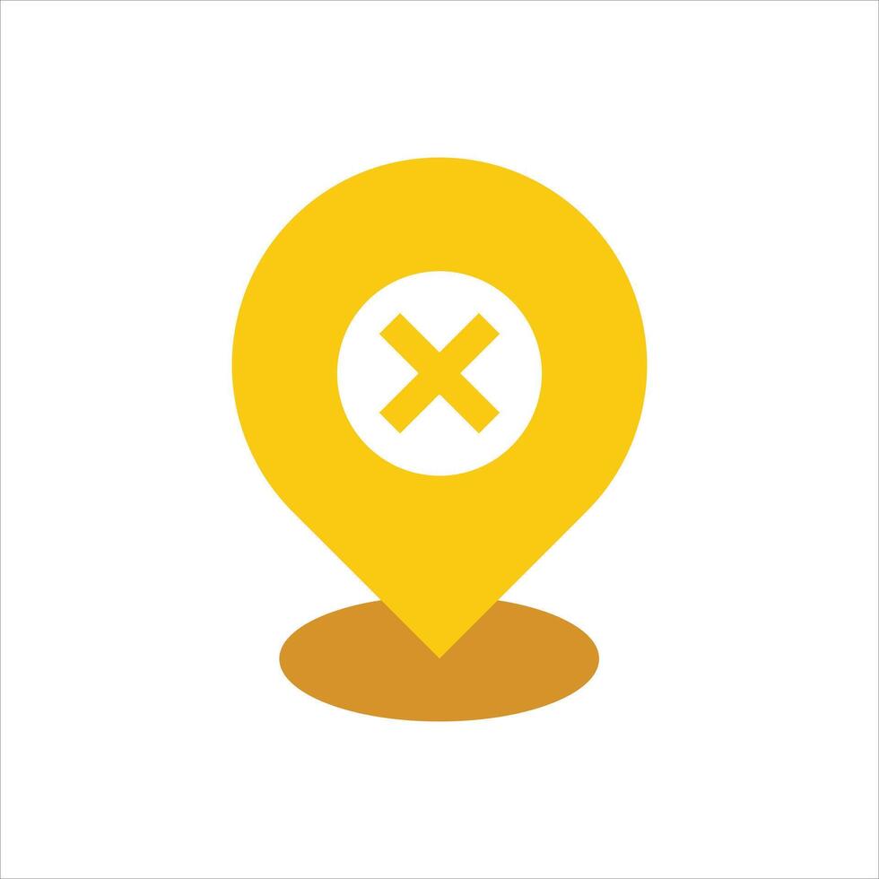 An icon of a yellow pin with an x vector