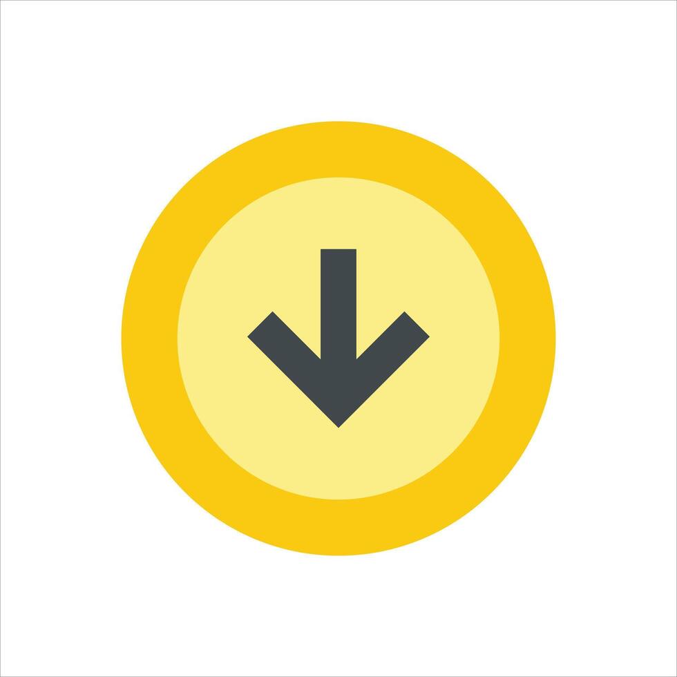 A yellow button with an arrow pointing down vector