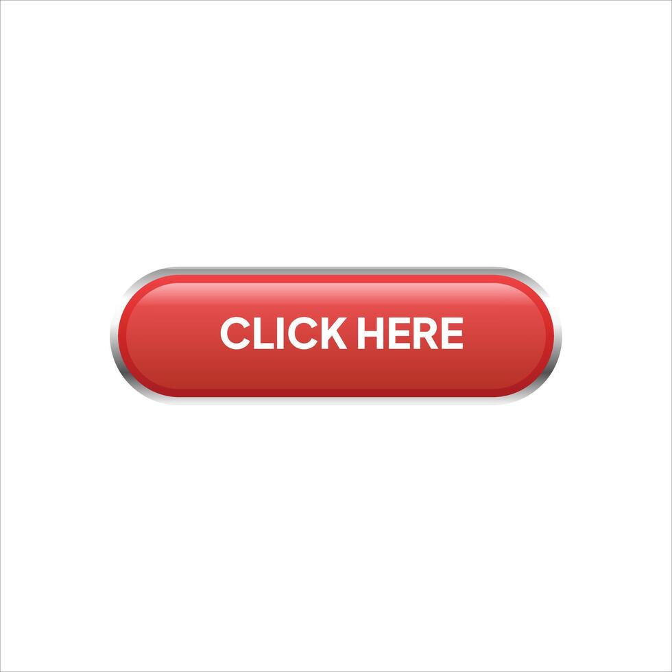 A red button with the word click here vector