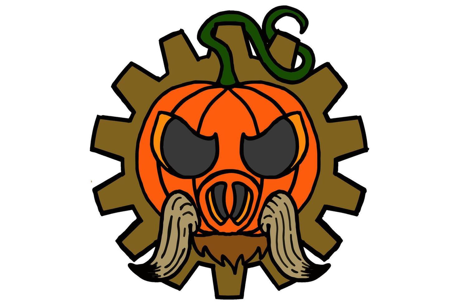 Creepy Halloween Pig Pumpkin Head Ornament vector