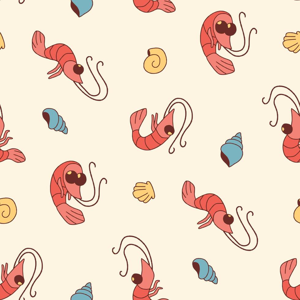 Shrimp Animal Seashell Pattern Illustration Seamless for Background Wallpaper Packaging Cover vector