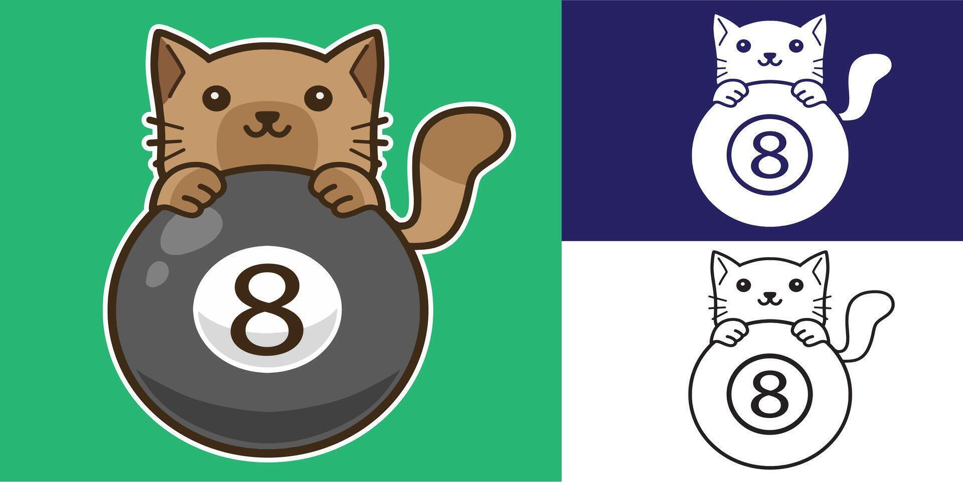set of cat with eight ball good for logo, sticker, badge, element design, etc vector