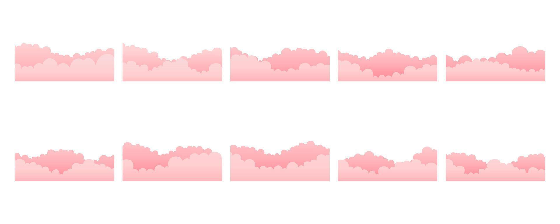 Valentine Cloud Pink Border Decoration Set In White Background vector