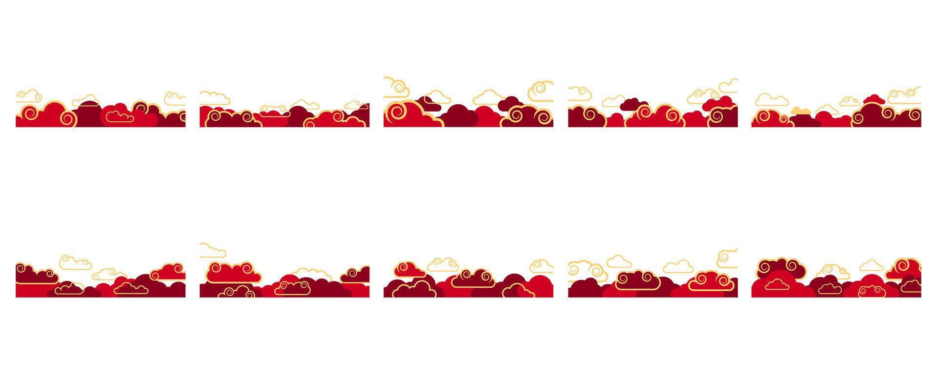Abstract Chinese Cloud Border Decoration Set In White Background vector