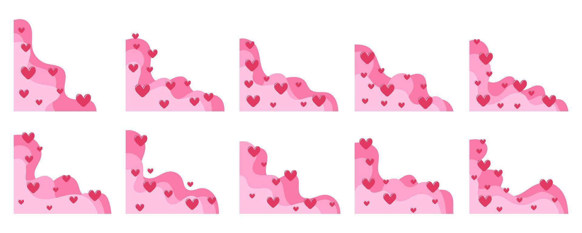 Valentine Wavy Border With Heart Decoration Set On White Background vector