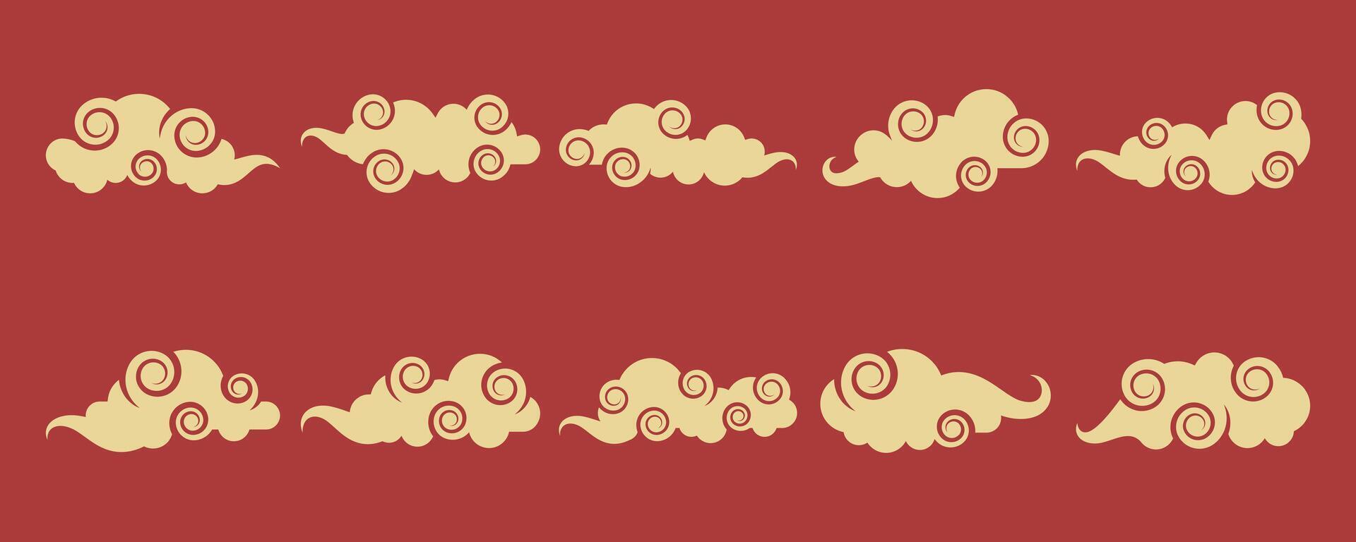 Chinese New Year Cloud Decoration Set On Red Background vector