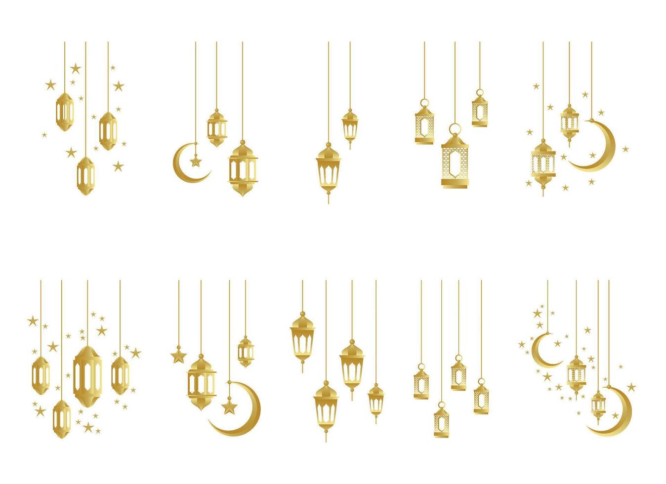 Golden Islamic Lantern Border Decoration Set In White Background vector