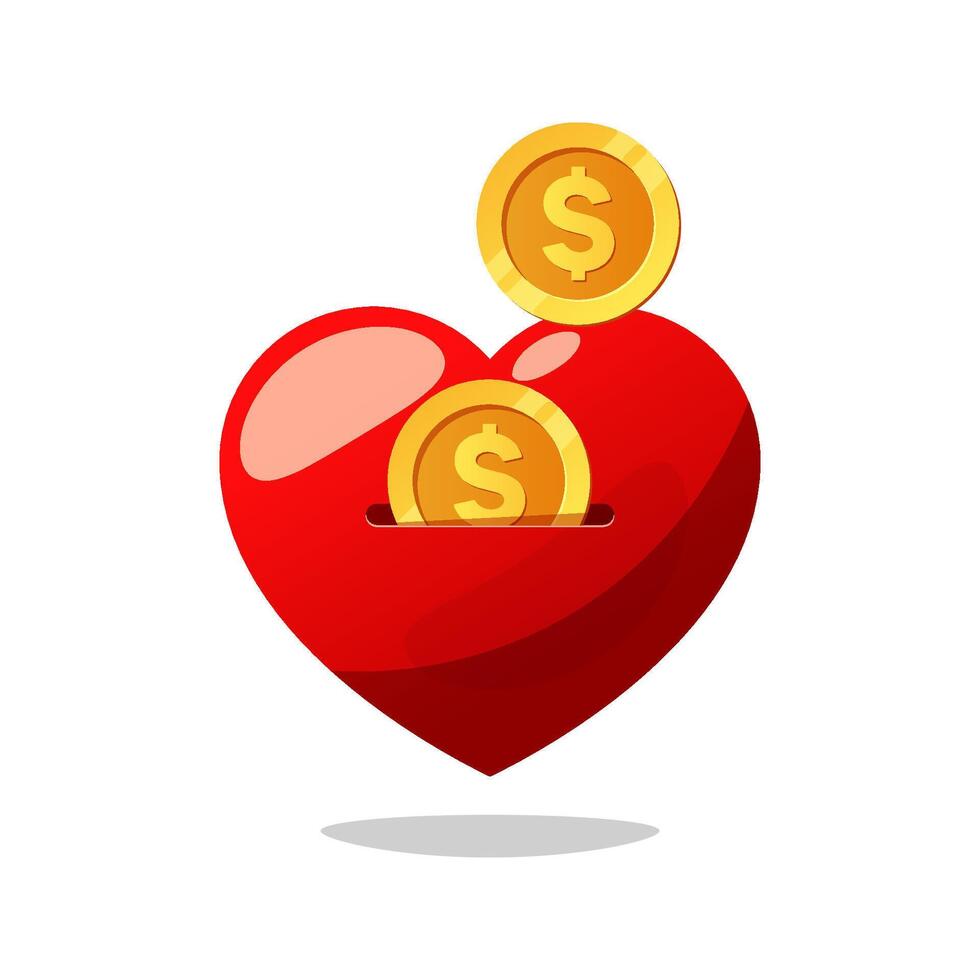 Save coins in the heart. Money heart isolated on white background. vector