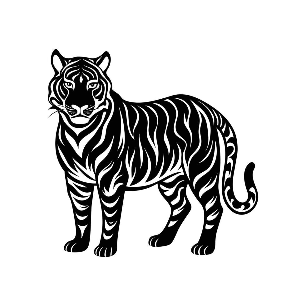 A black and white tiger . vector