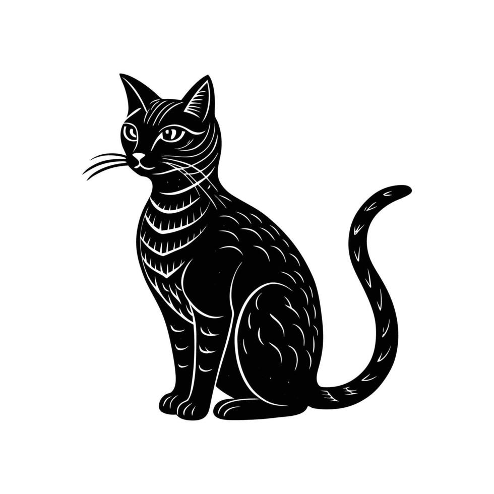 black and white illustration of a cat vector