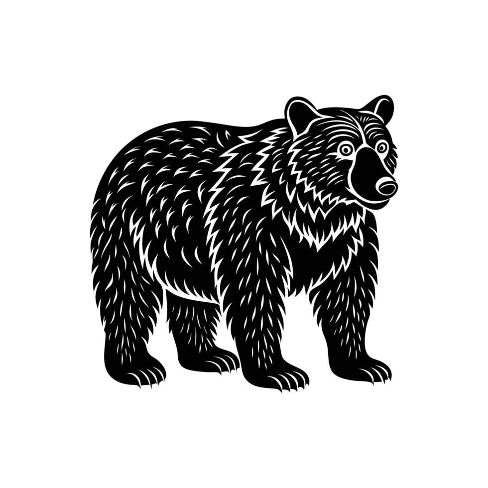 a black and white bear standing on a white background vector