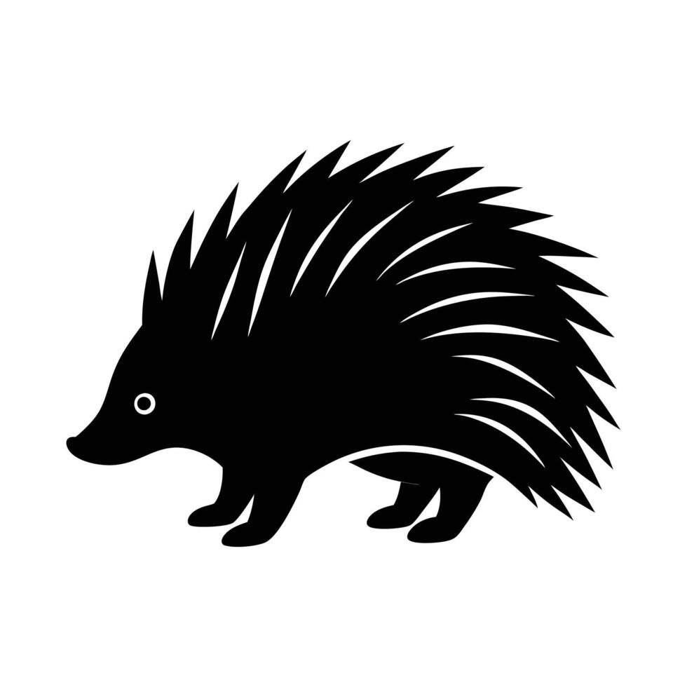 A black and white illustration of a hedgehog vector